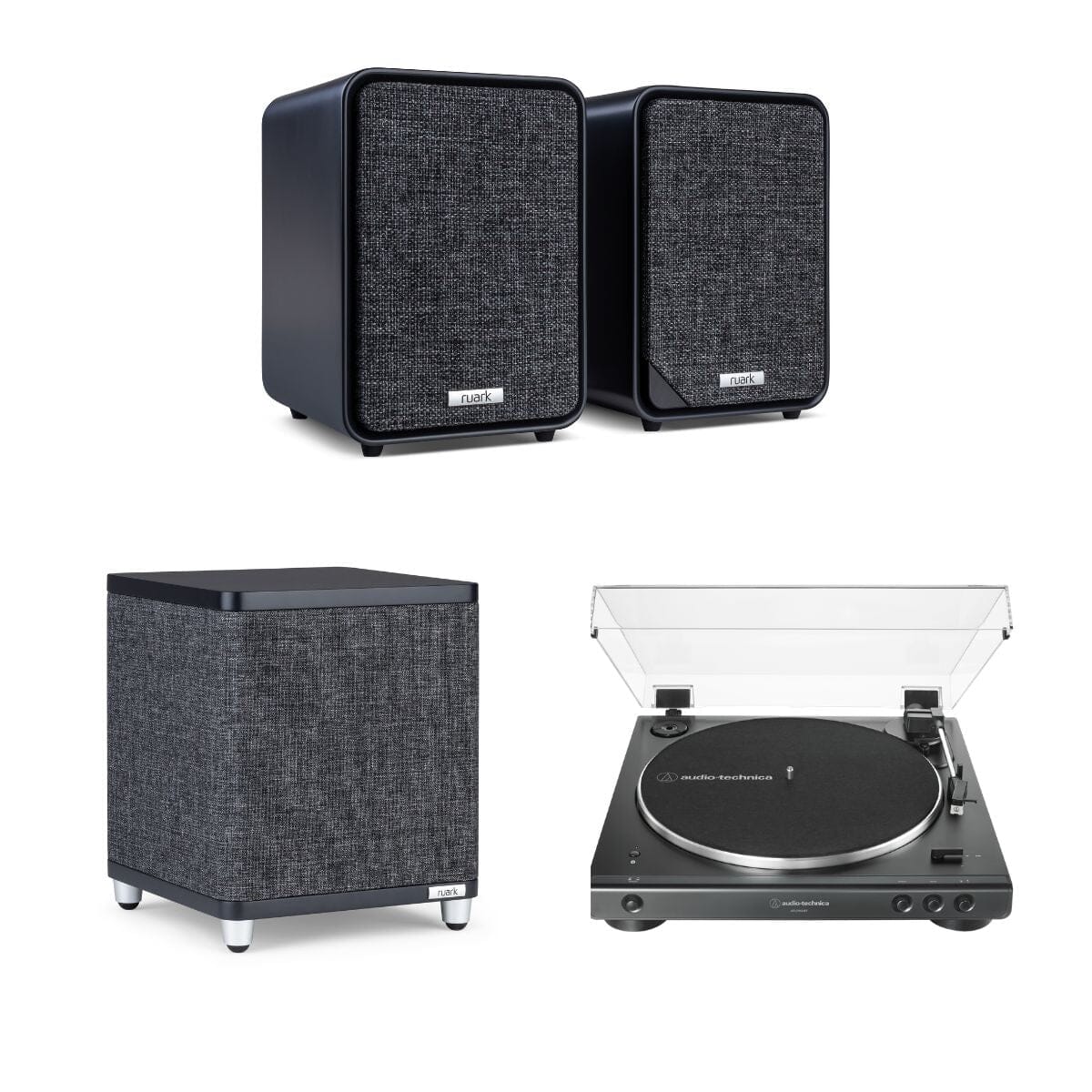 Ruark MR1 Bluetooth Bookshelf Speakers + Audio-Technica LP60XBT Automatic Bluetooth Turntable - K&B Audio