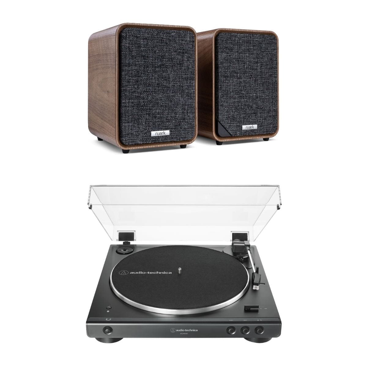 Ruark MR1 Bluetooth Bookshelf Speakers + Audio-Technica LP60XBT Automatic Bluetooth Turntable - K&B Audio