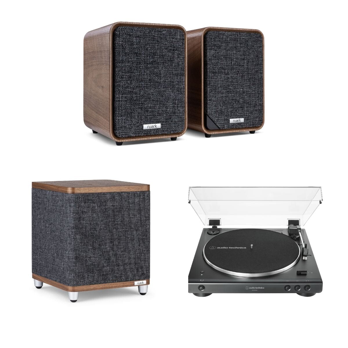 Ruark MR1 Bluetooth Bookshelf Speakers + Audio-Technica LP60XBT Automatic Bluetooth Turntable - K&B Audio