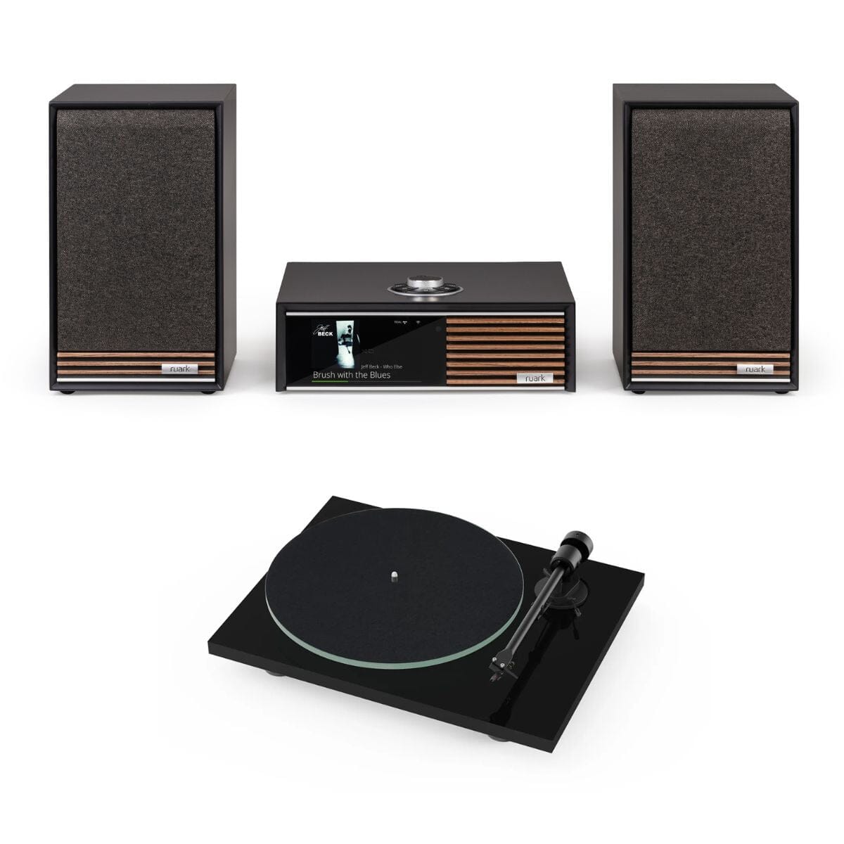 Ruark R610 Integrated Amplifier + Sabre Bookshelf Speakers + Pro-Ject T1 EVO Turntable Set - K&B Audio