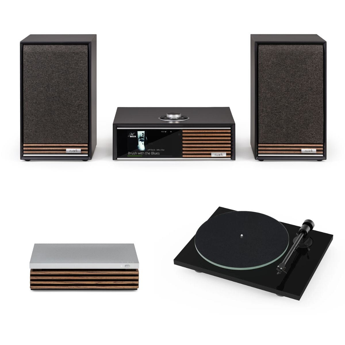 Ruark R610 Integrated Amplifier + Sabre Bookshelf Speakers + Pro-Ject T1 EVO Turntable Set - K&B Audio