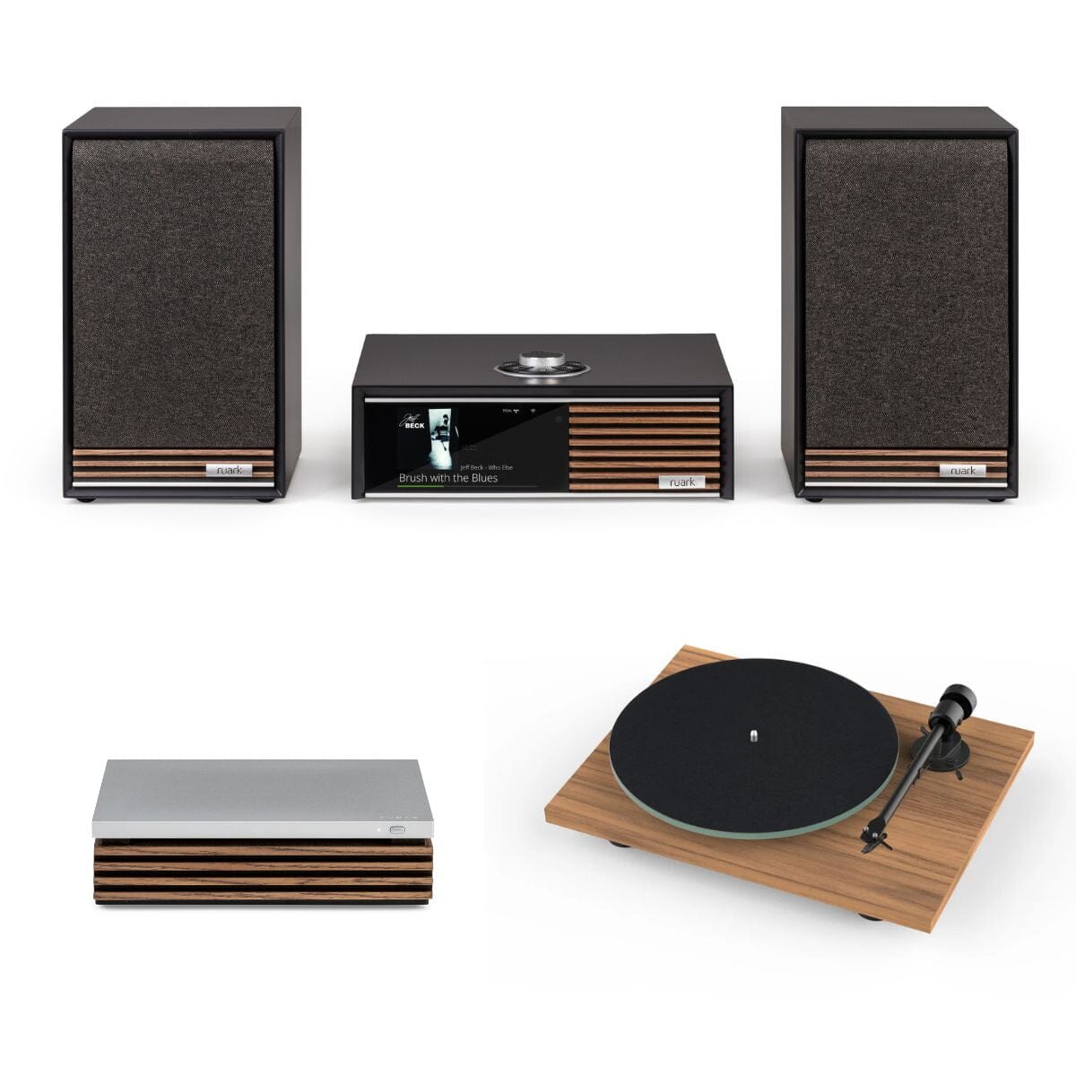 Ruark R610 Integrated Amplifier + Sabre Bookshelf Speakers + Pro-Ject T1 EVO Turntable Set - K&B Audio