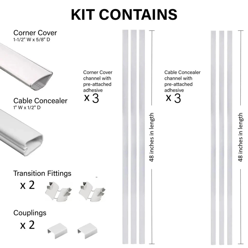 Sanus 12-Piece 48" x 1" PVC White Home Theater Cabling Kit (Holds up to 4 Cables) - K&B Audio