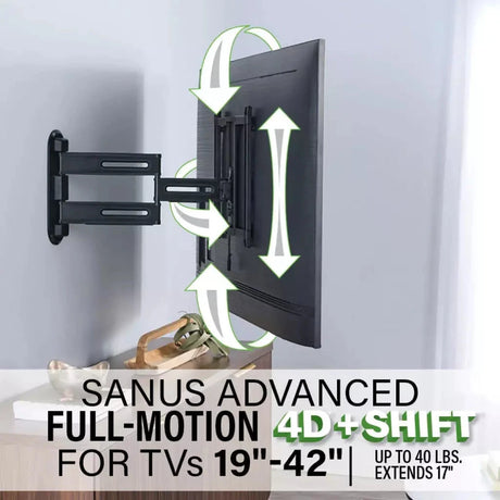 Sanus Advanced Full-Motion 4D® + Shift™ TV Wall Mount for TVs 19"-43" - K&B Audio
