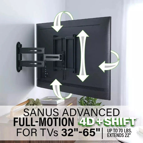 Sanus Advanced Full-Motion 4D® + Shift™ TV Wall Mount for TVs 32"-65" - K&B Audio