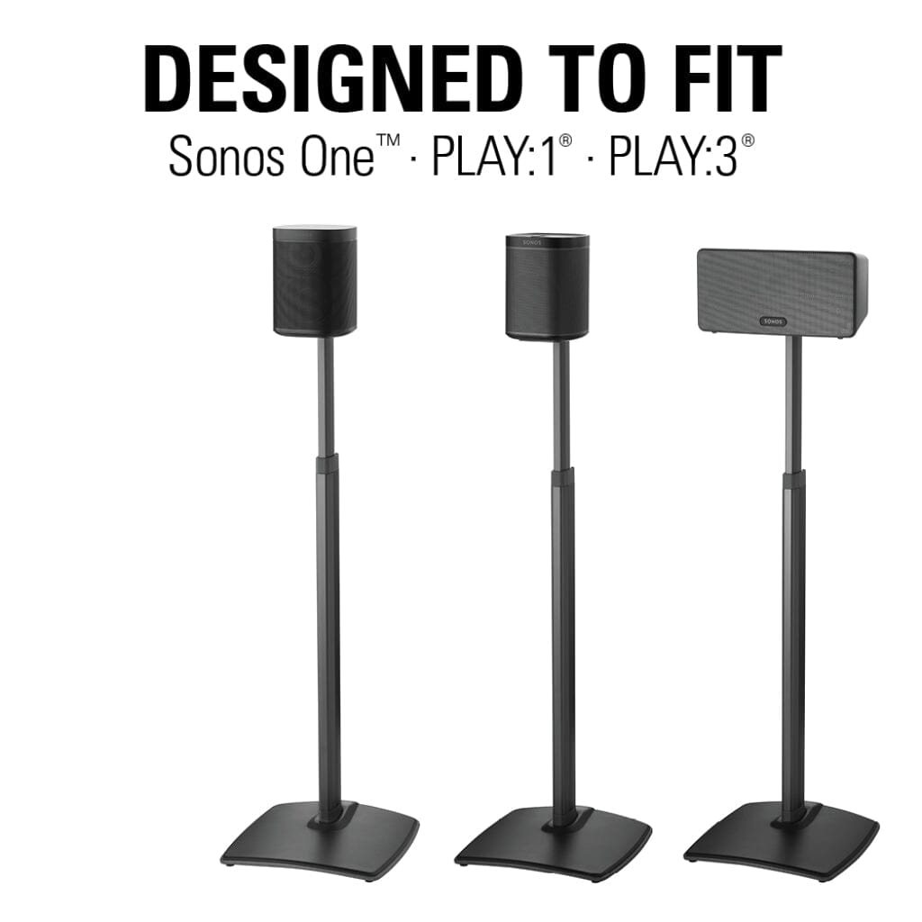 SANUS WSSA2 Adjustable Height Wireless Speaker Stand, designed for Sonos One SL, Play:1, Play:3 - Pair - K&B Audio