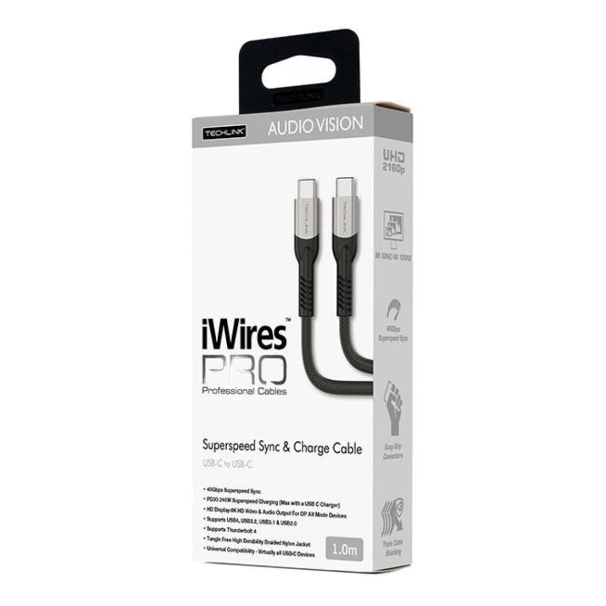 Techlink iWires Pro USB-C to USB-C Superspeed Sync & 240W Charge Cable - 1m - K&B Audio
