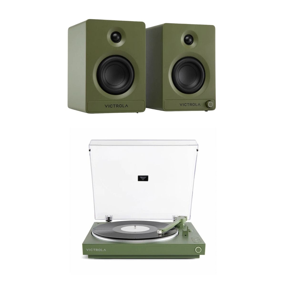 Victrola Tempo Active Bookshelf Speakers + Automatic Bluetooth Turntable Set Turntable Bundles Victrola Green 