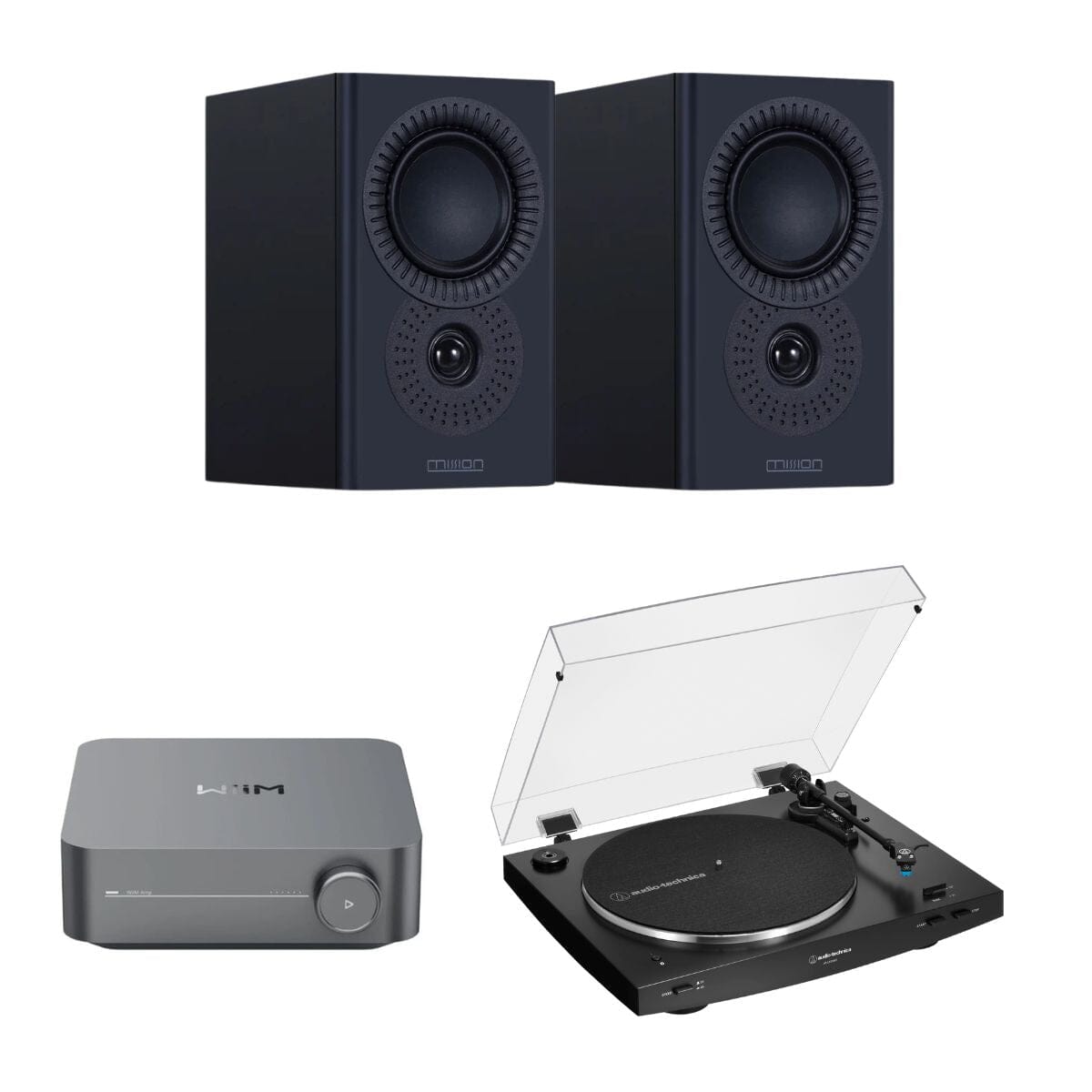 WiiM Amp + Audio-Technica LP3XBT + Mission LX-1 Bookshelf Speakers - K&B Audio