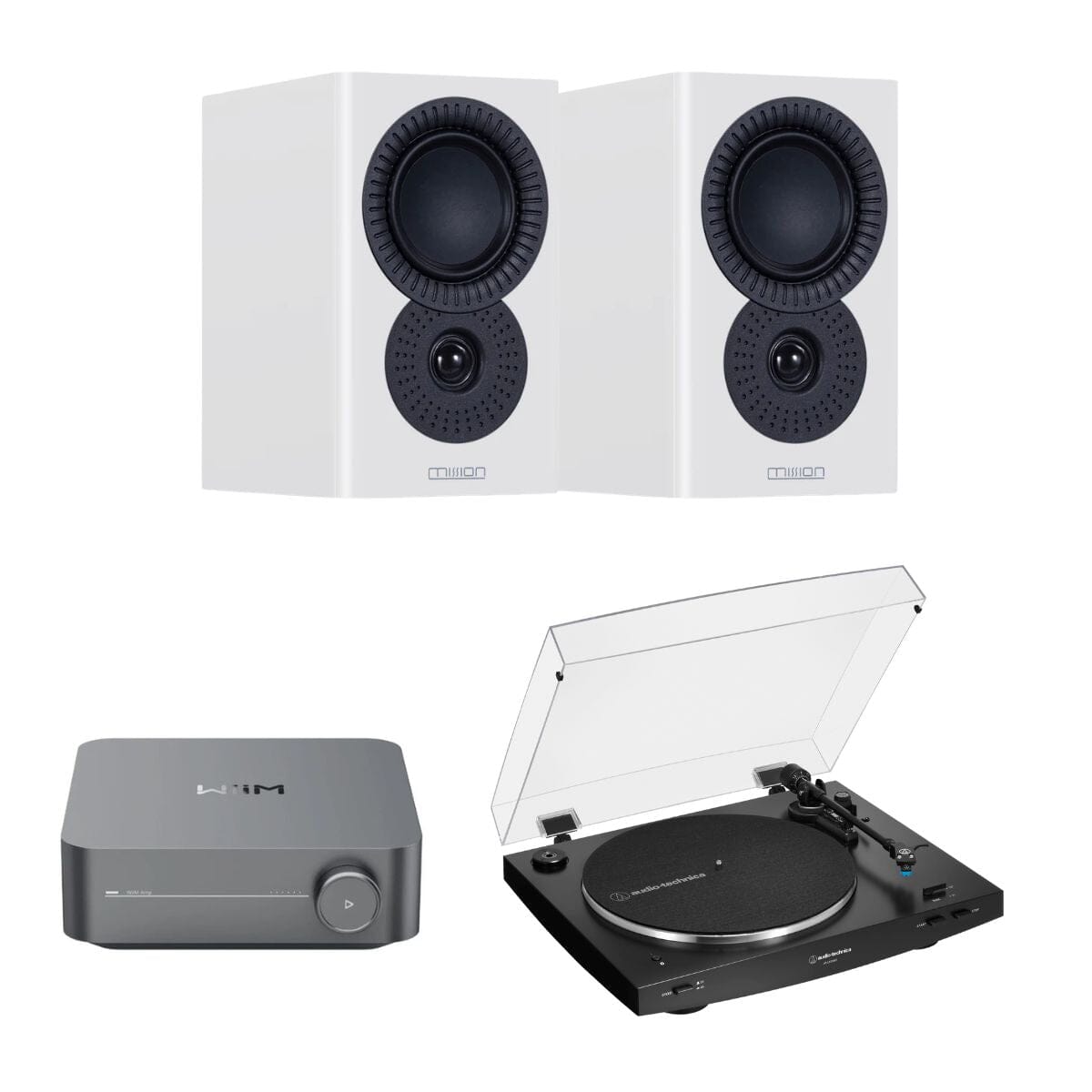 WiiM Amp + Audio-Technica LP3XBT + Mission LX-1 Bookshelf Speakers - K&B Audio