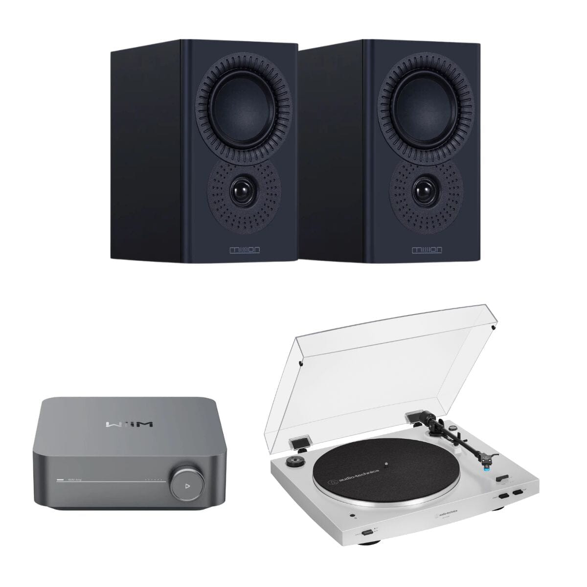 WiiM Amp + Audio-Technica LP3XBT + Mission LX-1 Bookshelf Speakers - K&B Audio