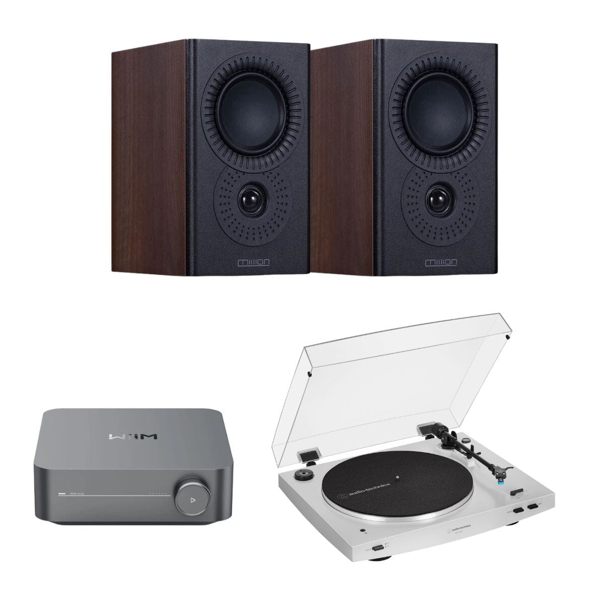 WiiM Amp + Audio-Technica LP3XBT + Mission LX-1 Bookshelf Speakers - K&B Audio