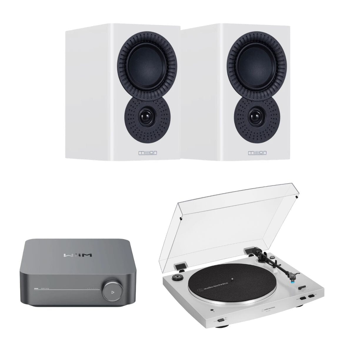 WiiM Amp + Audio-Technica LP3XBT + Mission LX-1 Bookshelf Speakers - K&B Audio