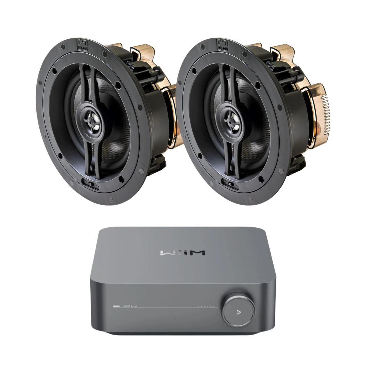 WiiM Amp Wi-Fi & Bluetooth Amplifier + OSD Audio Black Series R63 6.5" Ceiling Speakers - K&B Audio