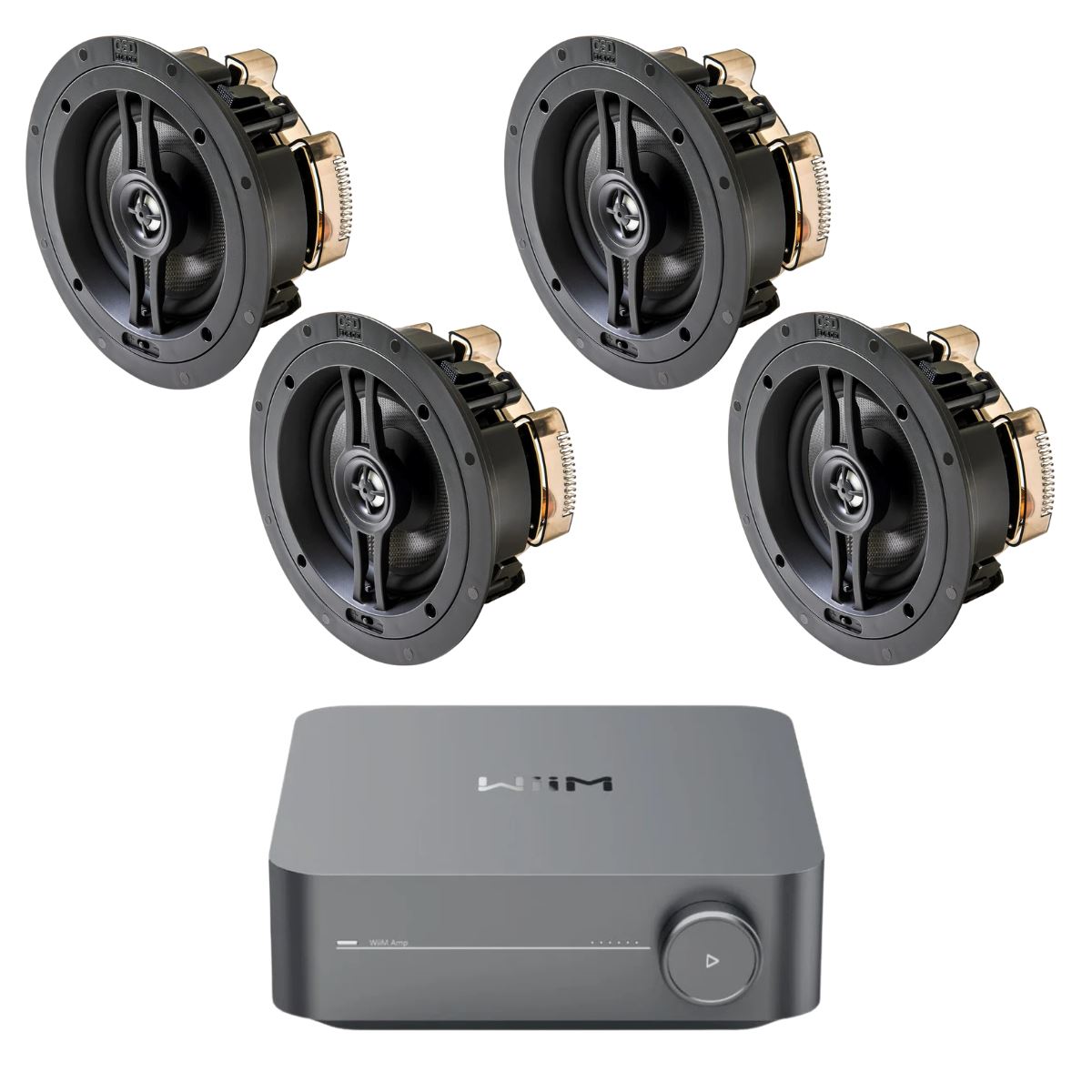 WiiM Amp Wi-Fi & Bluetooth Amplifier + OSD Audio Black Series R63 6.5" Ceiling Speakers - K&B Audio