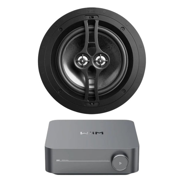 WiiM AMP Wi-Fi & Bluetooth Amplifier + OSD Audio Black Series R83DT 8" Single Stereo Ceiling Speaker - K&B Audio