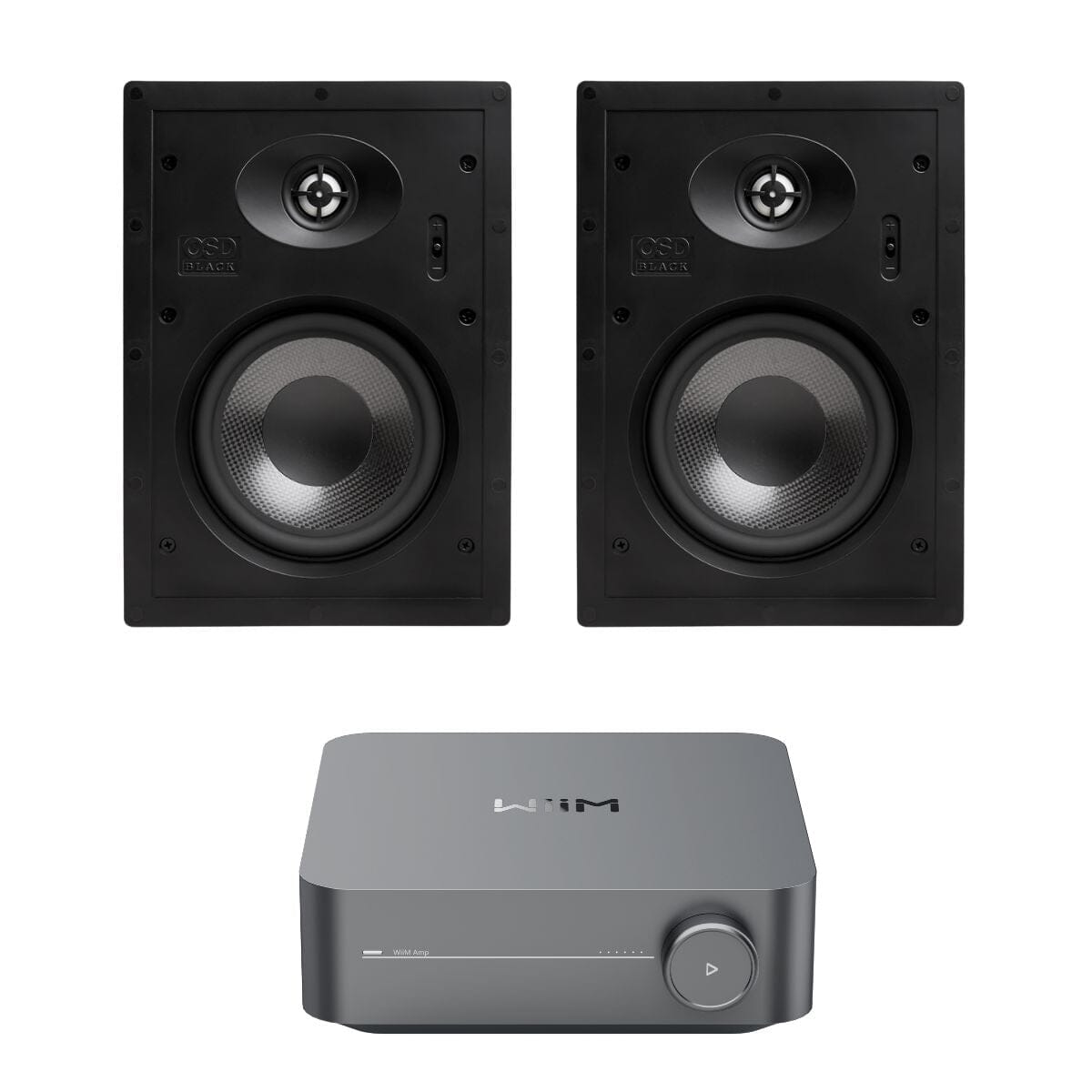 WiiM AMP Wi-Fi & Bluetooth Amplifier + OSD Audio T63 In Wall Speakers (Pair) - K&B Audio
