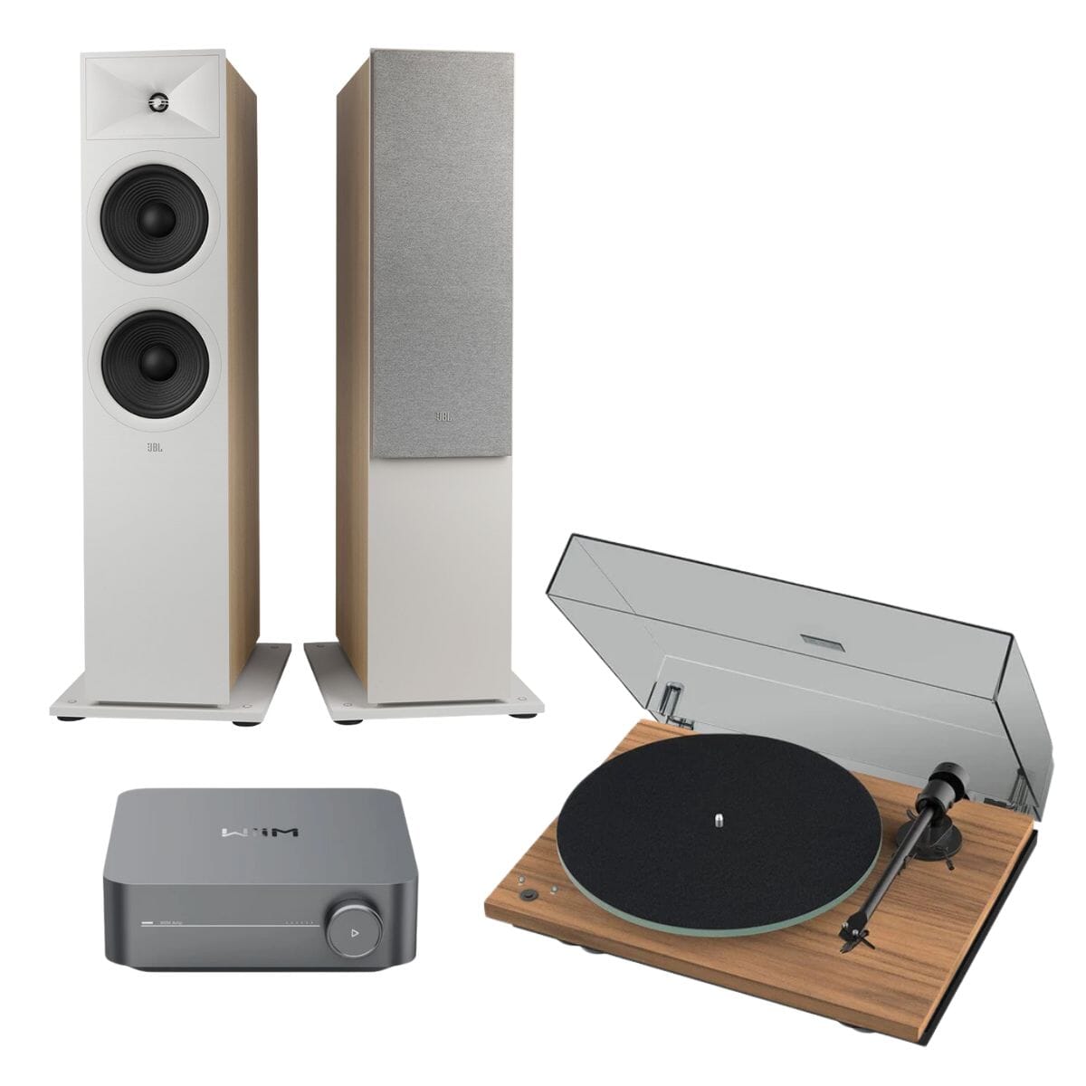 WiiM AMP + Pro-Ject T1 Phono SB + JBL Stage Floorstanding Speakers - K&B Audio