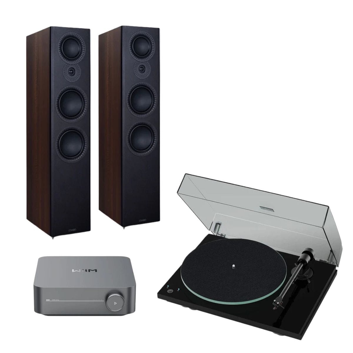 WiiM AMP + Pro-Ject T1 Phono SB + Mission LX Floorstanding Speakers Turntable Bundles WiiM LX-6 Walnut Pearl Black