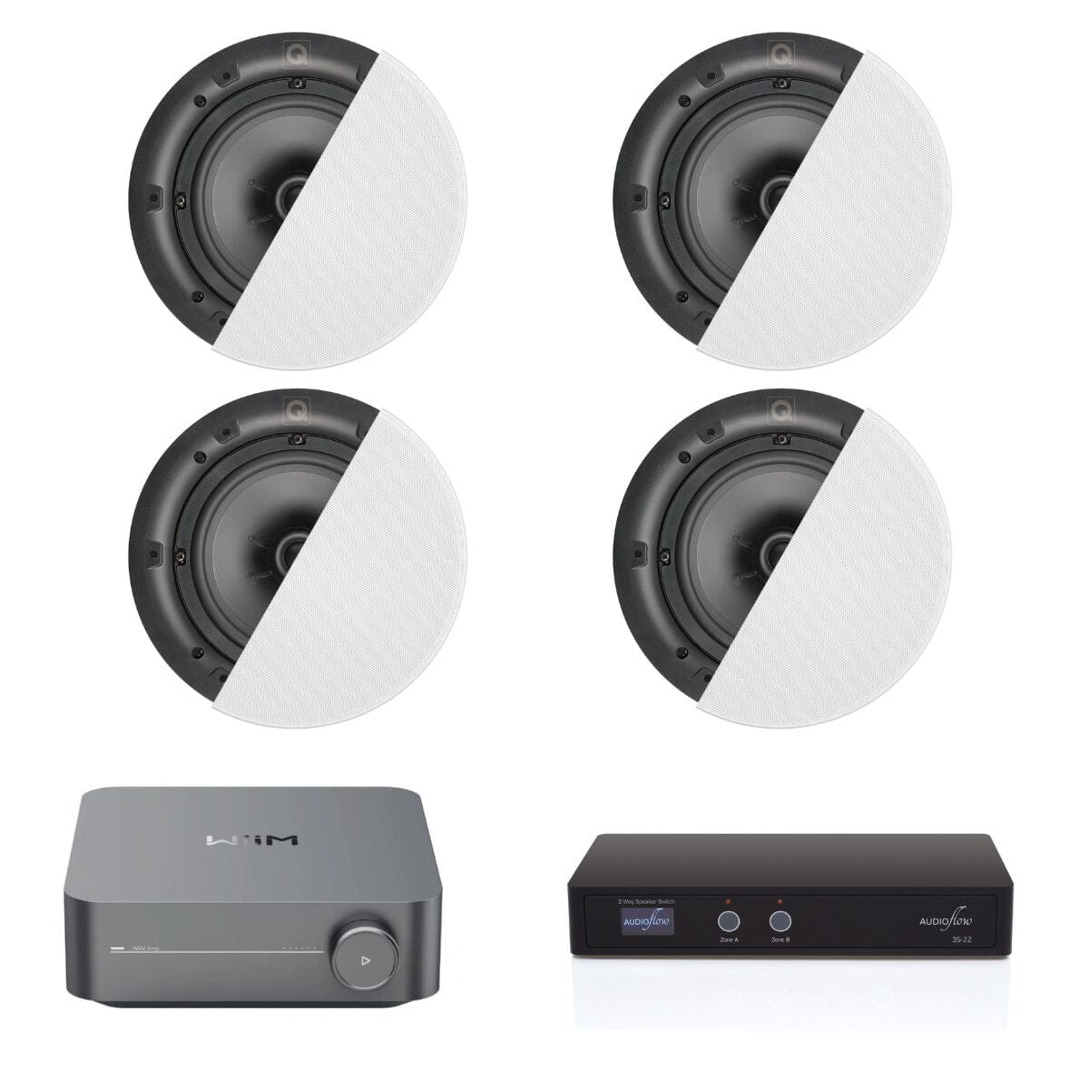 WiiM Amp + Q Acoustics QI65C Dual Zone Ceiling Speaker System - K&B Audio