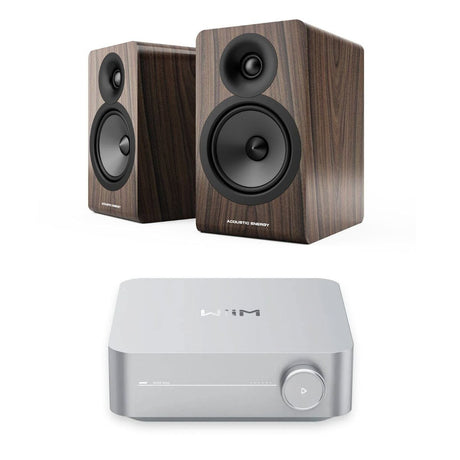 WiiM AMP Wi-Fi Amplifier + Acoustic Energy AE100² Bookshelf Speakers HiFi Systems WiiM / Acoustic Energy Walnut Silver 