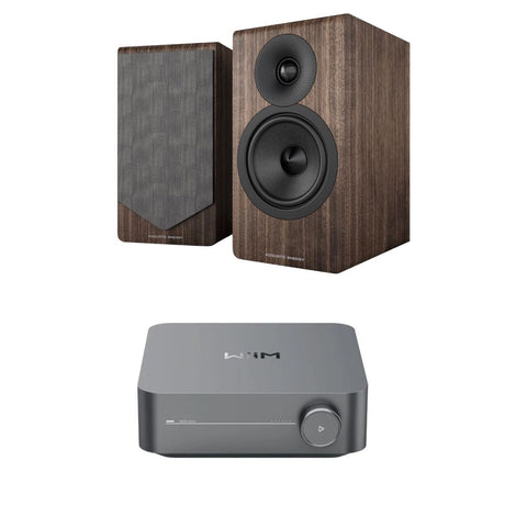 WiiM AMP Wi-Fi Amplifier + Acoustic Energy AE300² Bookshelf Speakers HiFi Systems WiiM / Acoustic Energy Walnut Space Grey 