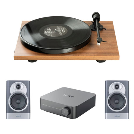 WiiM AMP Wi-Fi Amplifier + Pro-Ject E1-Phono + JAMO S7-15B Bookshelf Speakers - K&B Audio