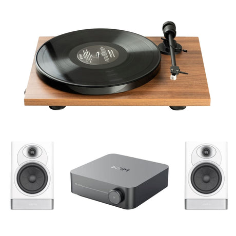 WiiM AMP Wi-Fi Amplifier + Pro-Ject E1-Phono + JAMO S7-15B Bookshelf Speakers - K&B Audio