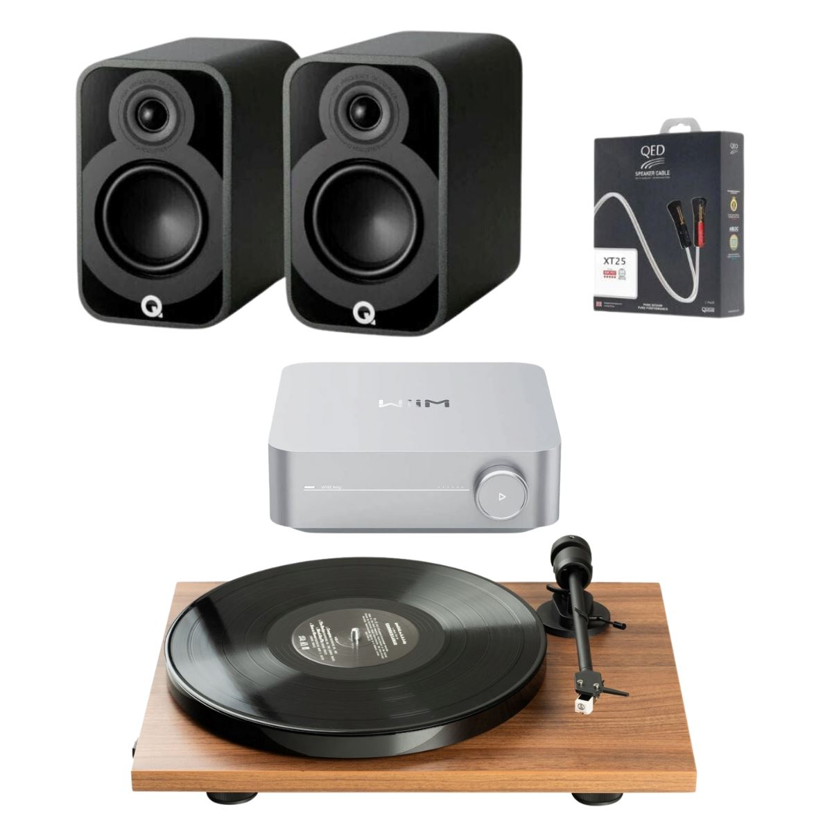 WiiM AMP Wi-Fi Amplifier + Pro-Ject E1 Phono + Q Acoustics 5010 Bookshelf Speakers - K&B Audio