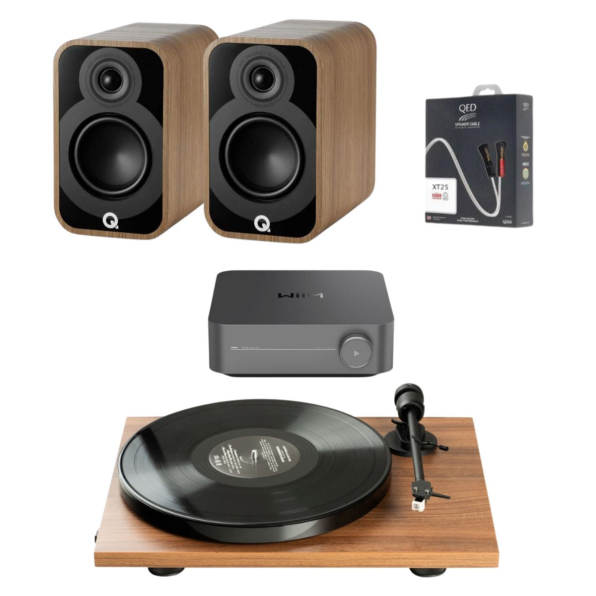 WiiM AMP Wi-Fi Amplifier + Pro-Ject E1 Phono + Q Acoustics 5010 Bookshelf Speakers - K&B Audio