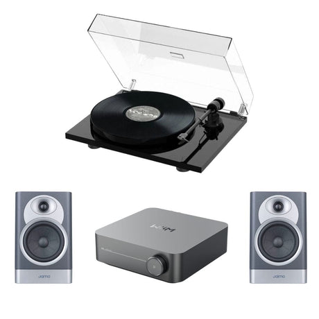 WiiM AMP Wi-Fi Amplifier + Pro-Ject E1-Phono + JAMO S7-15B Bookshelf Speakers - K&B Audio
