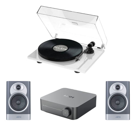 WiiM AMP Wi-Fi Amplifier + Pro-Ject E1-Phono + JAMO S7-15B Bookshelf Speakers - K&B Audio