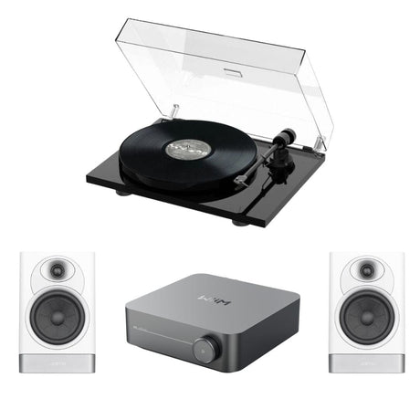 WiiM AMP Wi-Fi Amplifier + Pro-Ject E1-Phono + JAMO S7-15B Bookshelf Speakers - K&B Audio