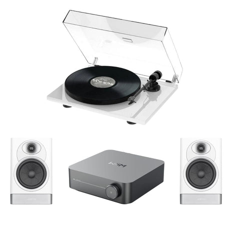 WiiM AMP Wi-Fi Amplifier + Pro-Ject E1-Phono + JAMO S7-15B Bookshelf Speakers - K&B Audio