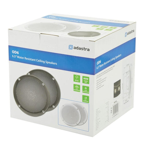 Adastra OD6-W8 100W 6.5" Bathroom In Ceiling Speakers - Black (Pair) - K&B Audio