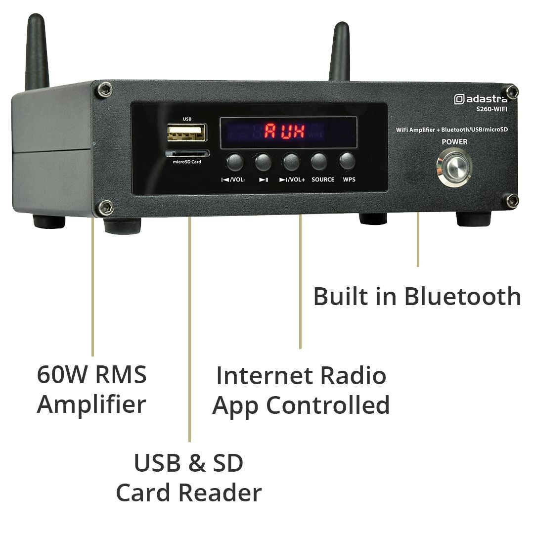 Adastra S260 60W Stereo Amplifier with WiFi & Bluetooth - K&B Audio