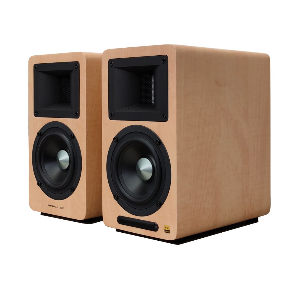 [OPEN BOX] Airpulse A80 100W Active Bookshelf Speakers with Bluetooth - Pinewood - K&B Audio