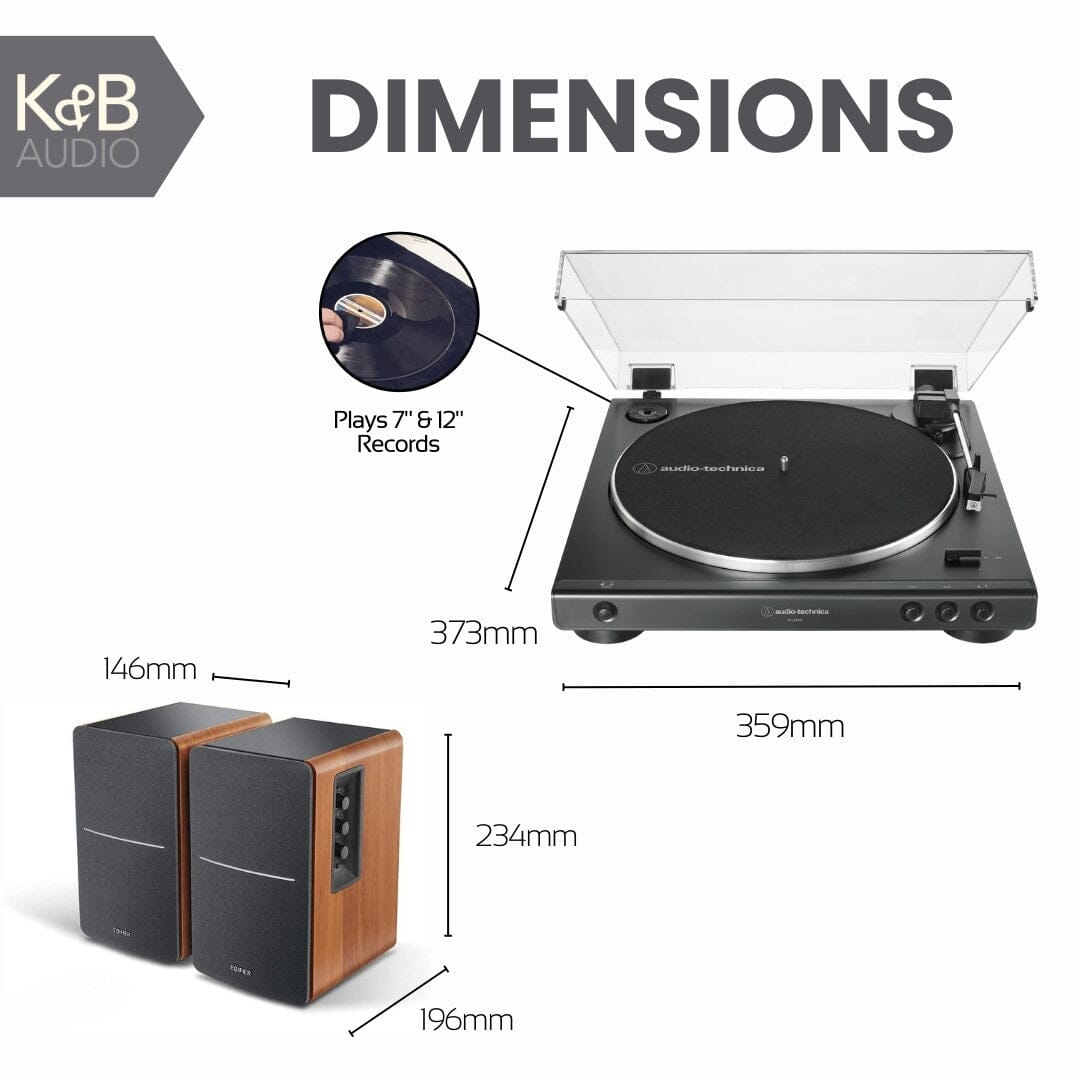 Audio-Technica LP60X Turntable + Edifier R1280T Active Bookshelf Speakers - K&B Audio