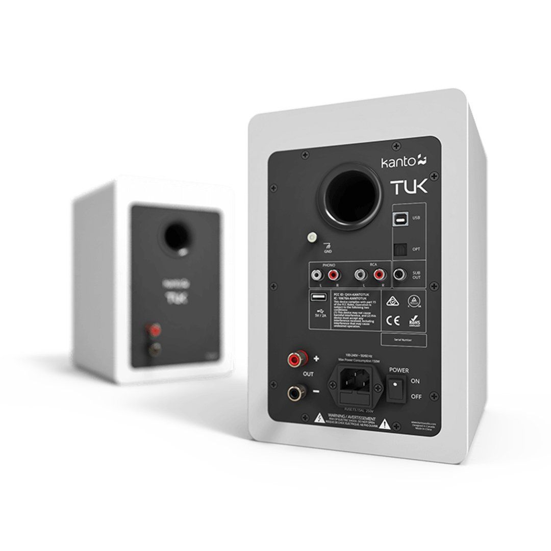 [OPEN BOX] Kanto TUK 130W Active Bluetooth Bookshelf Speakers - White - K&B Audio