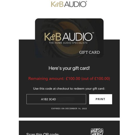K&B Audio Gift Card (£10 - £250) - K&B Audio