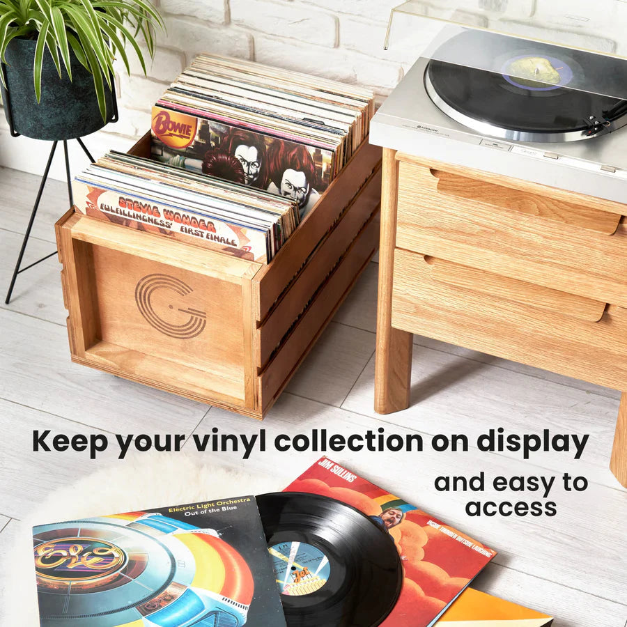 Legend Vinyl LP Wooden Record Storage Crate with 50 x 12" Record Vinyl Sleeves and Complete Care Vinyl Record Cleaning Kit Bundle - K&B Audio
