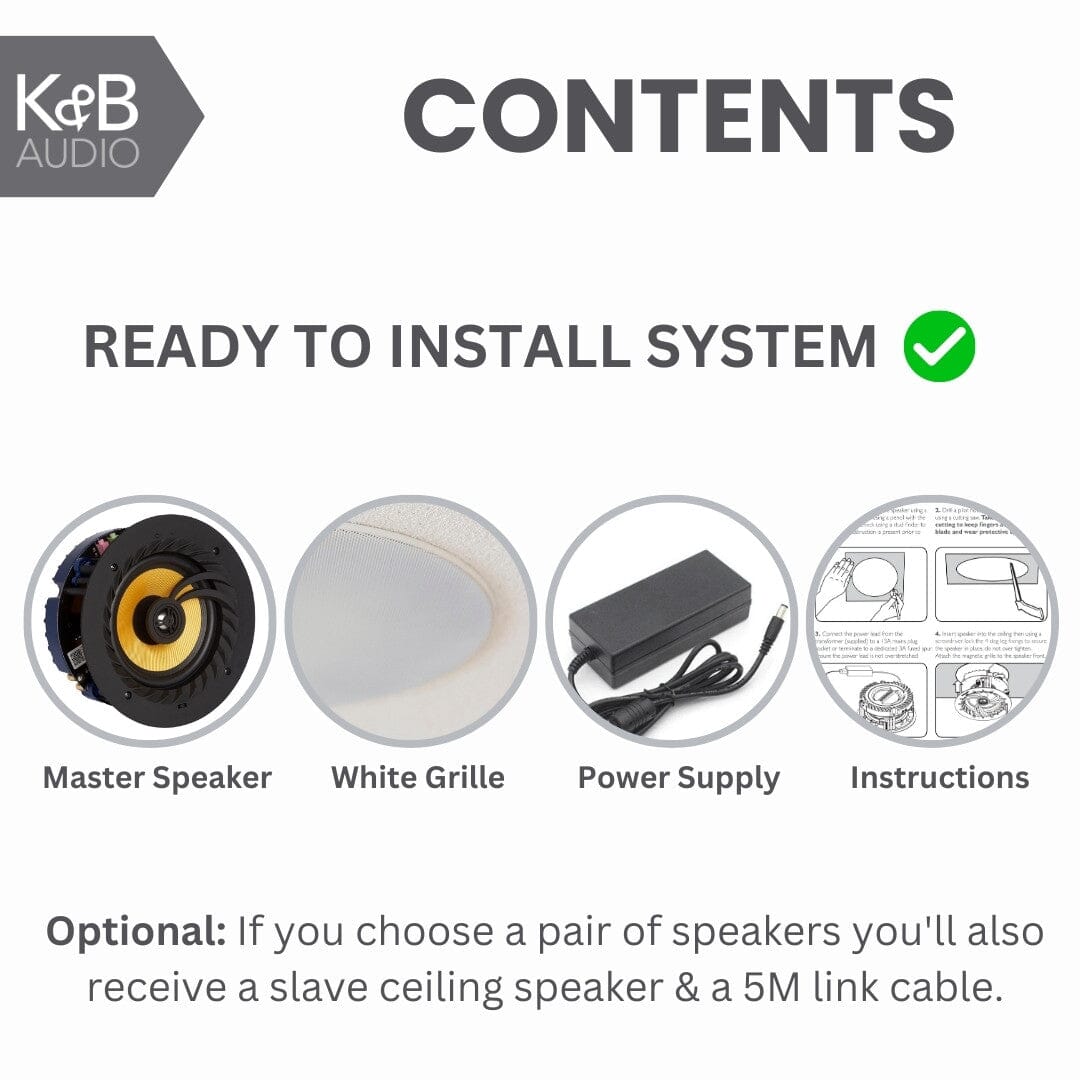 Lithe Audio 6.5" Bluetooth Ceiling Speaker with aptX Bluetooth 5.0 - K&B Audio