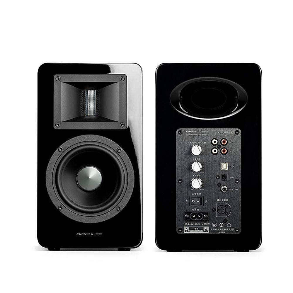 [OPEN BOX] Airpulse A100 100W Active Bookshelf Speakers with Bluetooth (Pair) - Black - K&B Audio