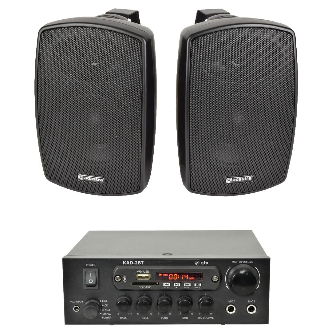 QTX KAD-2BT FM Radio & Bluetooth Speaker System inc. 2 x 4" Outdoor Wall Mounted Speakers - K&B Audio